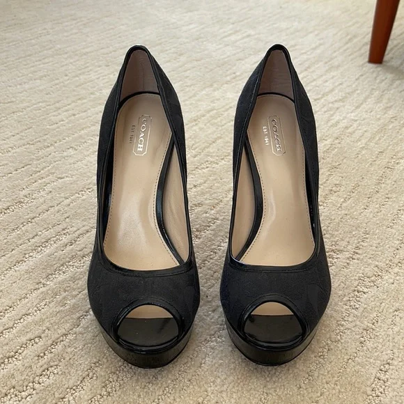 Coach Shoes Black Coach Peep Toe Heels Poshmark